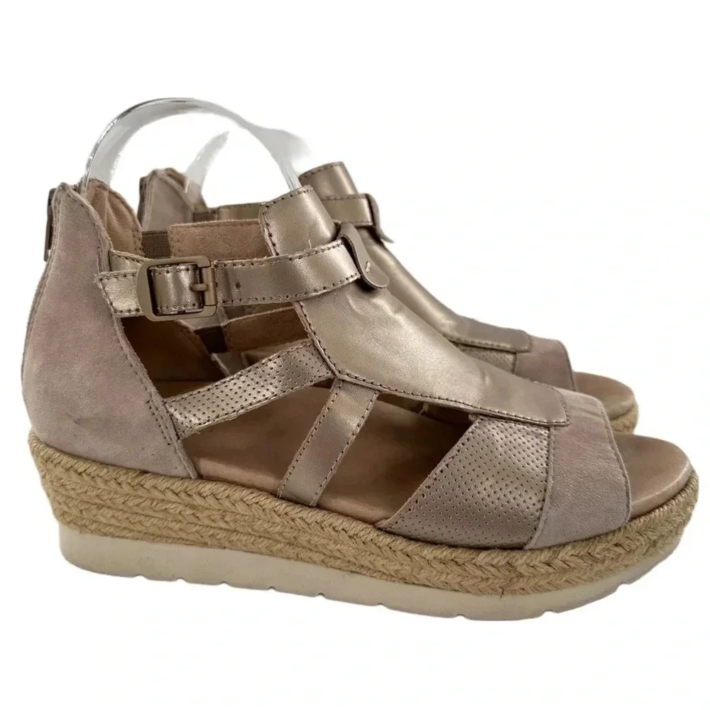 Earth womens platform sandals size 7.5 bronze leather beige suede Espadrilles